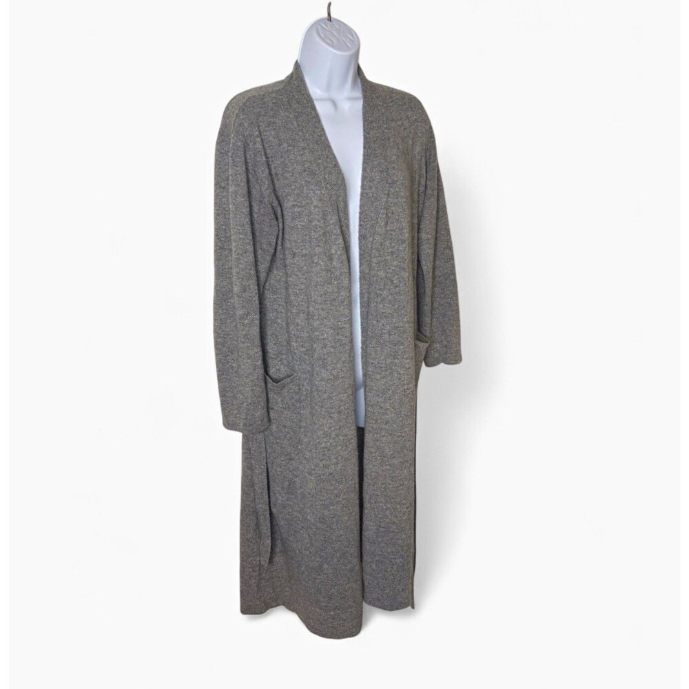 Quince 100% Cashmere Gray Belted Open Front Long Sleeve Cardigan Robe M